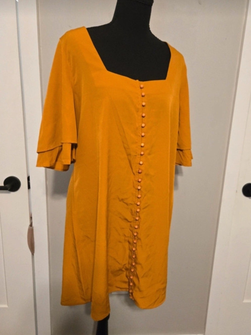 Boohoo Mustard Button-Front Midi Dress